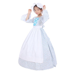 Halloweez Colonial Girls Cosplay Costume | Victorian Era Inspired Dress with Hat & Floral Print for Kids - Halloweez