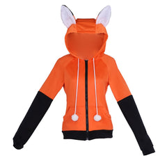 Halloweez Cozy Fox Ears Zipper Hoodie - Vibrant Orange Velvet Cosplay Jacket - Halloweez