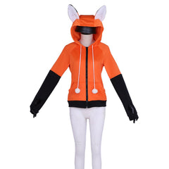 Halloweez Cozy Fox Ears Zipper Hoodie - Vibrant Orange Velvet Cosplay Jacket - Halloweez