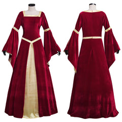 Exclusive Handcrafted Medieval Velvet Dress with Trumpet Sleeves for Women | Perfect for Weddings and Themed Parties - Halloweez