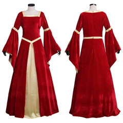 Exclusive Handcrafted Medieval Velvet Dress with Trumpet Sleeves for Weddings and Parties | Halloweez - Halloweez