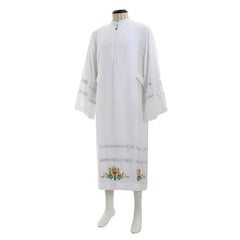 Premium Medieval Clergy Robe - White Cassock Cosplay Costume with Intricate Embroidery | Halloweez Medieval Series - Halloweez