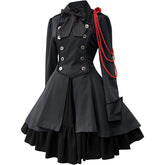 Medieval Renaissance Gothic Steampunk Dress with Bow Long Sleeve Lace Cosplay Costume - Halloweez