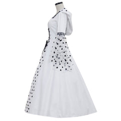 Elegant Halloweez Gothic Steampunk Hooded Polka Dot White Dress for Medieval Victorian Renaissance Events - Halloweez