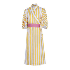 One Piece Wano Country Sanji Yellow Stripes Japanese Kimono Cosplay Costume - Halloweez