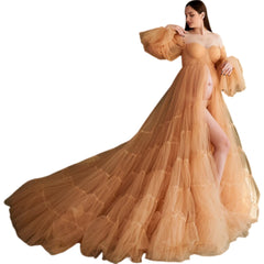 Halloweez Orange Sweetheart Maternity Cosplay Dress with Sheer V-Neck and Flowing Tulle Skirt for Women - Halloweez