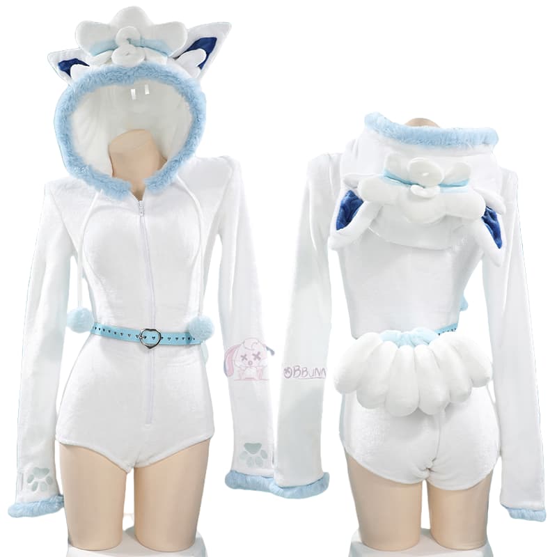Adorable Alolan Vulpix White Plush Pokémon Cosplay Jumpsuit for Women - Halloweez