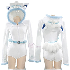 Adorable Alolan Vulpix White Plush Pokémon Cosplay Jumpsuit for Women - Halloweez