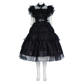 Adams Family Wednesday Addams Cosplay Dress for Women - Halloween Ball Gown Costume - Halloweez
