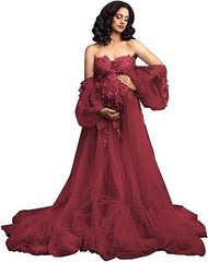 2025 Hot Selling Maternity Cosplay V-Neck Sheer Mesh Dress for Photo Shoots - Multiple Colors Available