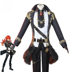 Halloweez Diluc Cosplay Costume - Men's Black Game Impact Uniform Set for Halloween - Halloweez