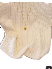 Elegant Hollow-Out Short Sleeve Women's Summer High-End Youthful Slimming Design Fashion Round Neck Ice Silk Knitted Top A3919 - Halloweez