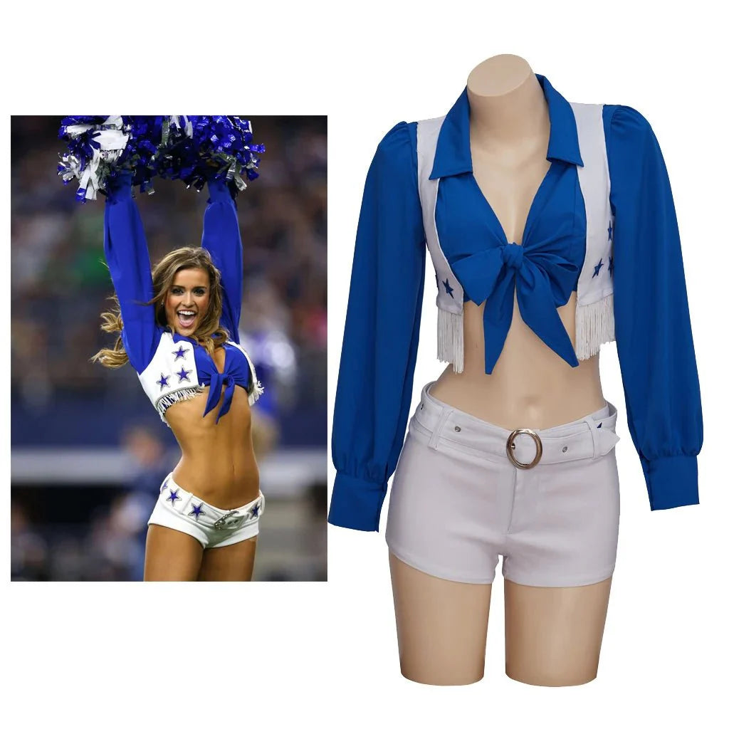 Halloweez Dallas Cowboy Cheerleader Costume - High School Cheerleading Cosplay Sexy Blue and White Set - Halloweez
