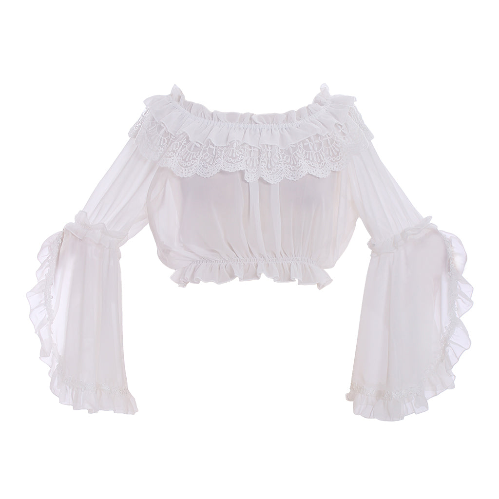 Halloweez Strapless Lolita Blouse with Chiffon Trumpet Sleeves for Women and Girls - Halloweez