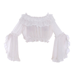 Halloweez Strapless Lolita Blouse with Chiffon Trumpet Sleeves for Women and Girls - Halloweez