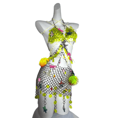 Coral Princess TDH Original Subculture Metal Chain Patchwork Dress 3D Candy Glitter Sequin Gown Cosplay Costume - Halloweez