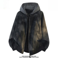 Men's Hooded PU Leather Jacket,Plus‑Size Warm Trendy Outerwear Spring Autumn Custom