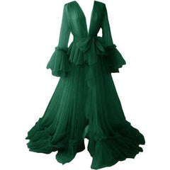 Elegant Women's Long Wedding Robe Sheer Maternity Bathrobe Dreamy Photo Shoot Bridal Party Morning Gown - Halloweez