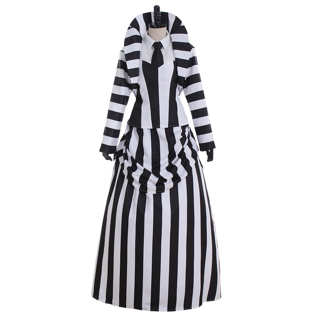 Elegant Halloweez Black and White Striped Cosplay Costume | Vintage Inspired Performance Wear - Halloweez