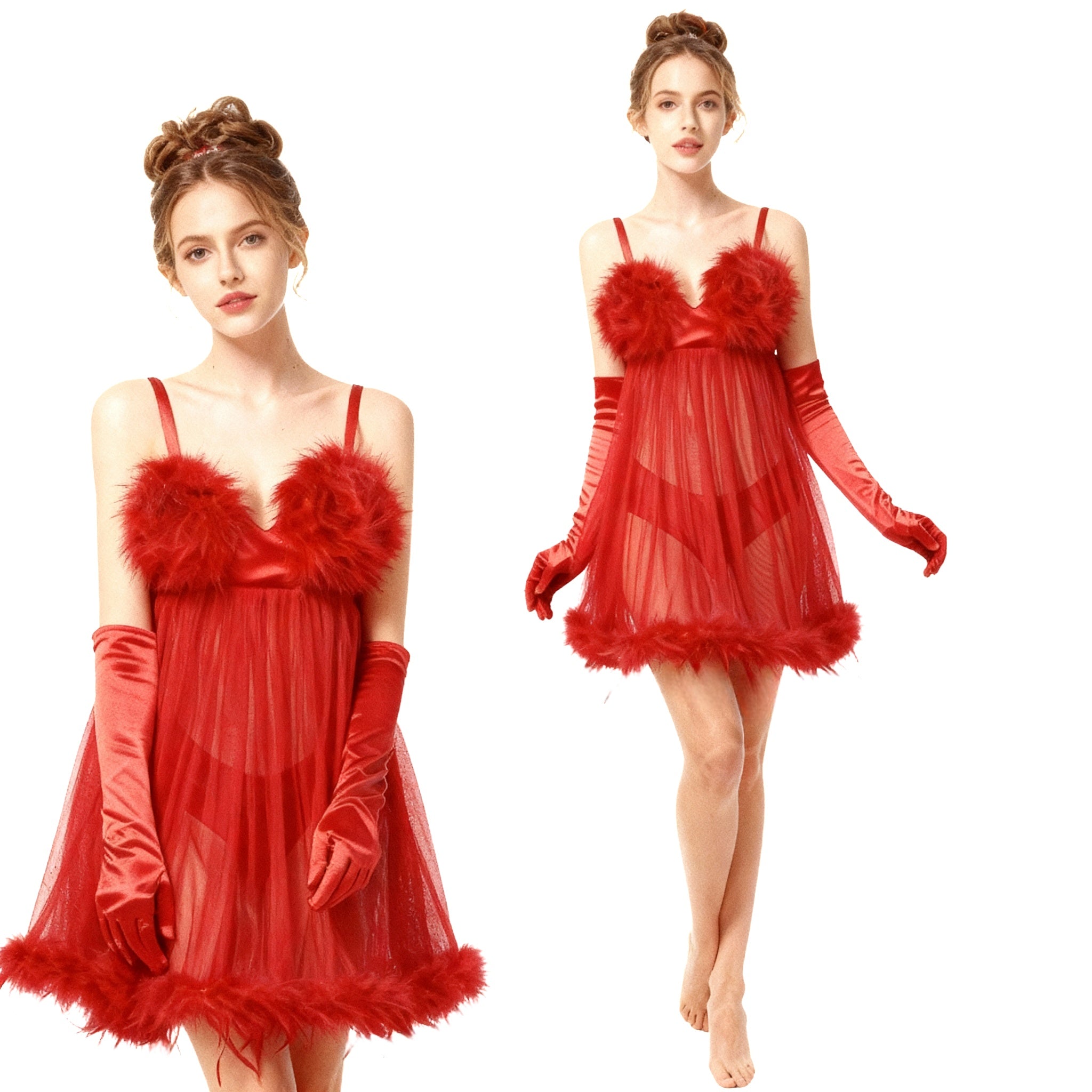 Official Austin Powers Fembot Cosplay Costume: Women's Sexy Plush Mini Dress & Suspender Set - Halloweez