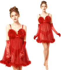 Official Austin Powers Fembot Cosplay Costume: Women's Sexy Plush Mini Dress & Suspender Set - Halloweez