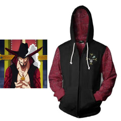 Halloweez Dracule Mihawk Cosplay Anime Unisex Zipper Hoodie for Halloween Carnival Parties - Halloweez