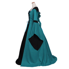 New Women's Halloweez Vintage Medieval Costume - Renaissance Victorian Square Neck Flare Sleeve Lace Patchwork Gothic Dress - Halloweez