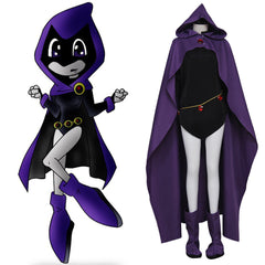 Halloweez Teen Titans Raven Cosplay Costume - Superhero Comic Cape & Unitard Outfit - Halloweez