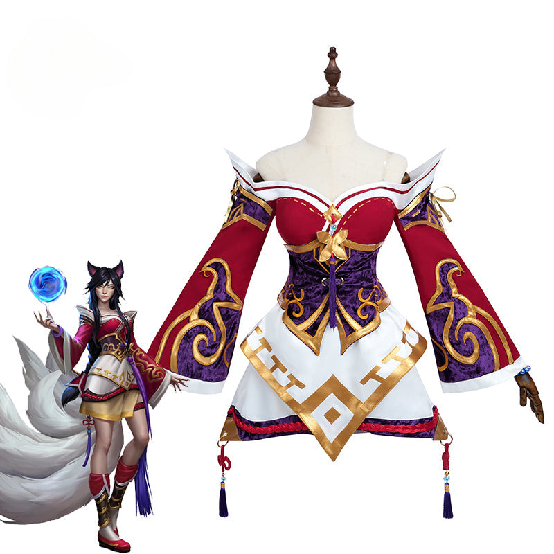 Stunning Halloweez Ahri Cosplay Costume - Nine-tailed Fox Ahri Outfit for Women - Halloweez