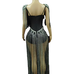 Summer New Strapless Fringe Blue K-pop Girl Group Stage Costume Performance Outfit for Talent Show Live Stream School Celebration Red Carpet - Halloweez