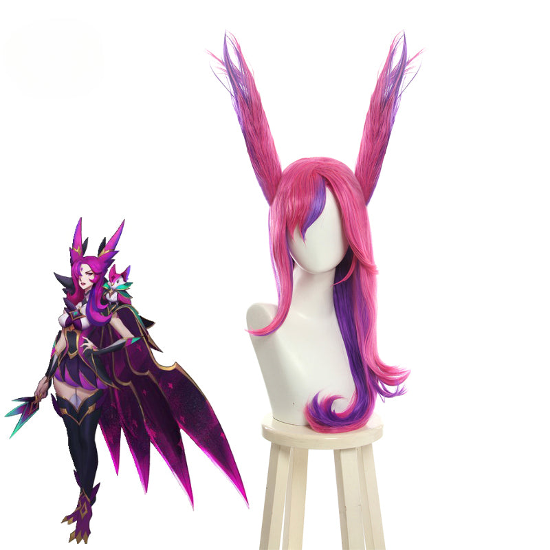 Halloweez Star Guardian Xayah Cosplay Wig - 65cm Long Pink Purple Wig with Ears - Halloweez