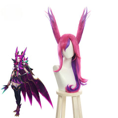 Halloweez Star Guardian Xayah Cosplay Wig - 65cm Long Pink Purple Wig with Ears - Halloweez