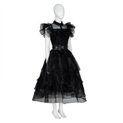Wednesday Addams Black Chiffon Gothic Prom Dress from Netflix Series - Halloweez