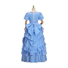 Victorian Blue Striped Dress Cosplay Costume - Halloweez