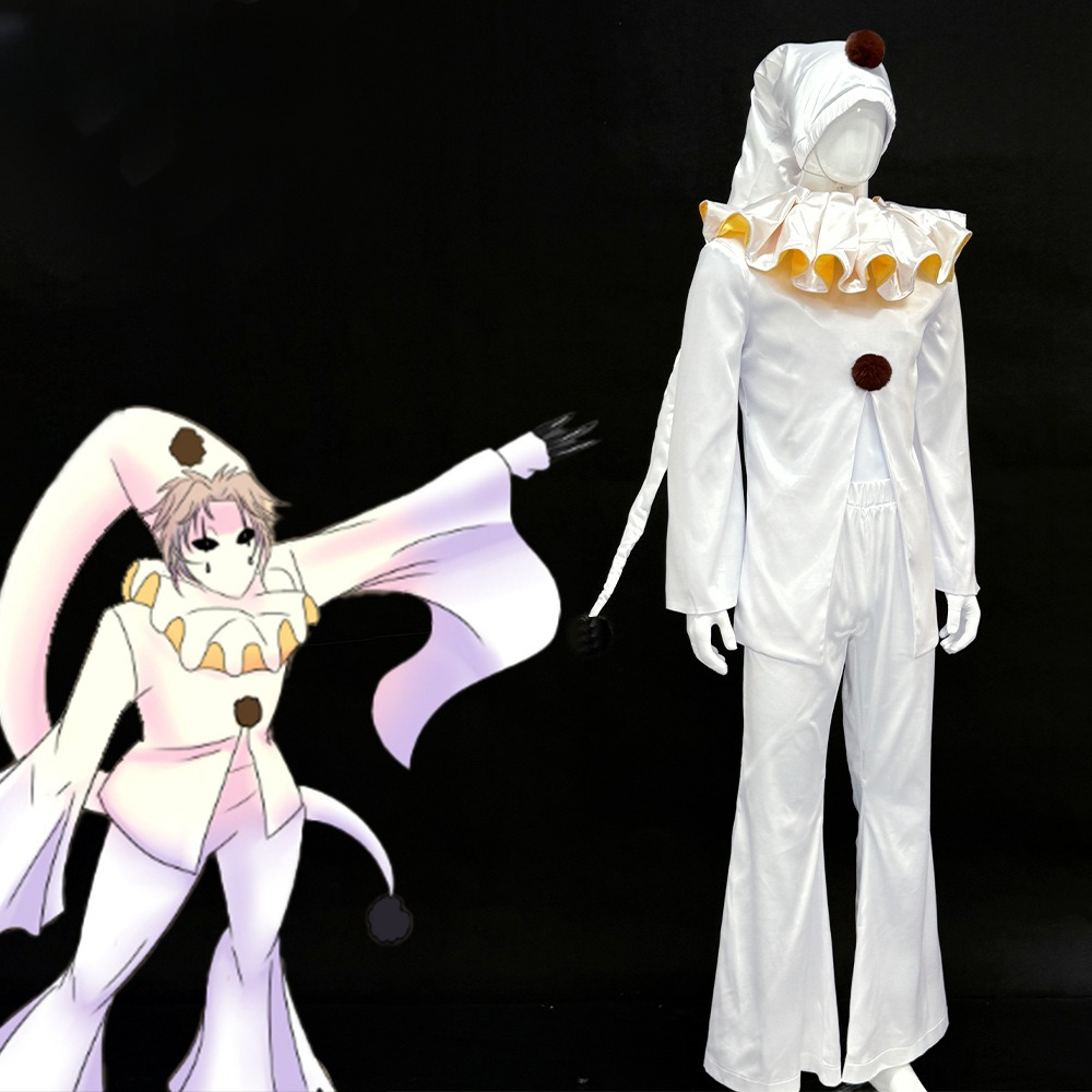 The Freak Circus Old Design White Pierrot Harlequin Halloween Clown Cosplay Costume - Halloweez