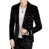 Premium Black Print Suit Jacket Men's Luxury Brand High-End Casual Velvet Blazer Youth Menswear Cosplay Costume - Halloweez