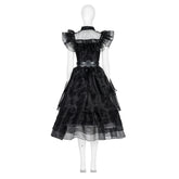 Wednesday Addams Black Chiffon Gothic Prom Dress from Netflix Series - Halloweez