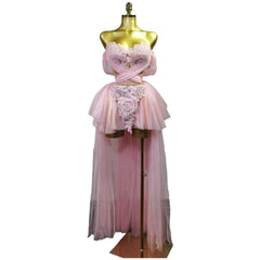 Elegant Pink Cosplay Dress for Women - Light Luxury Summer Strapless Dress for Music Performances and Stage Shows - Halloweez