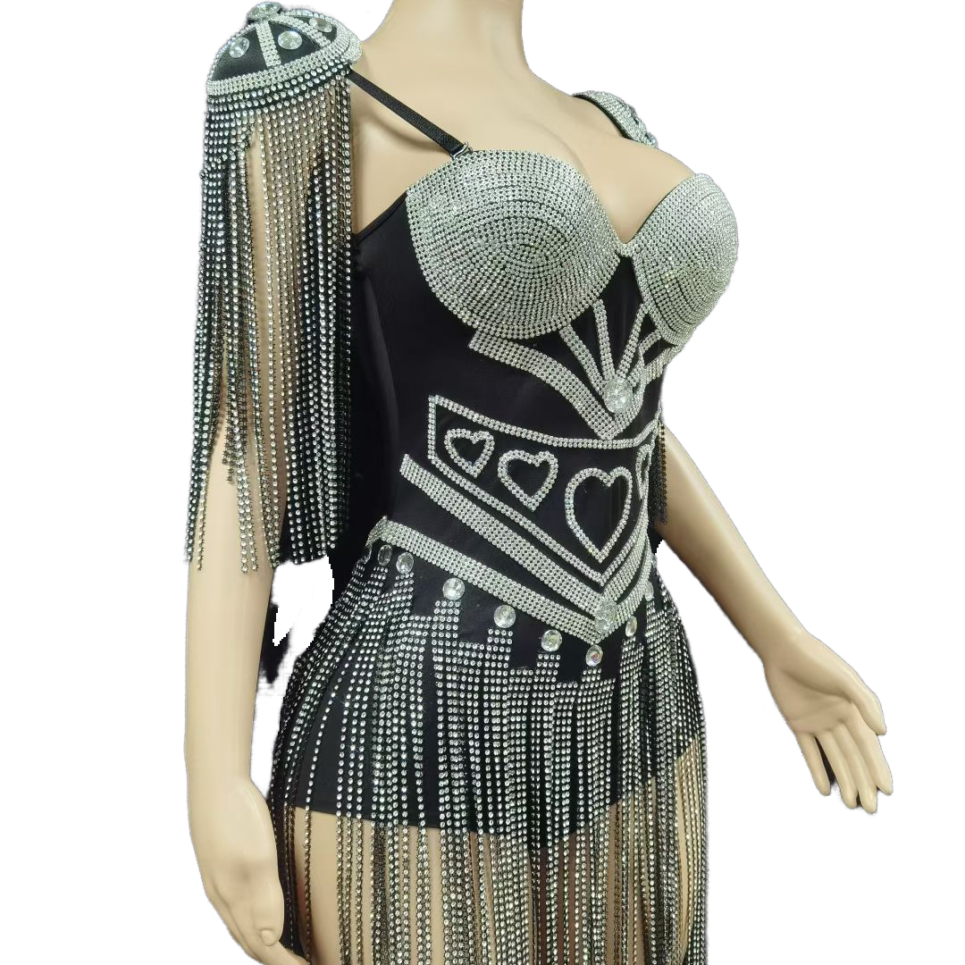 Summer New Strapless Fringe Blue K-pop Girl Group Stage Costume Performance Outfit for Talent Show Live Stream School Celebration Red Carpet - Halloweez