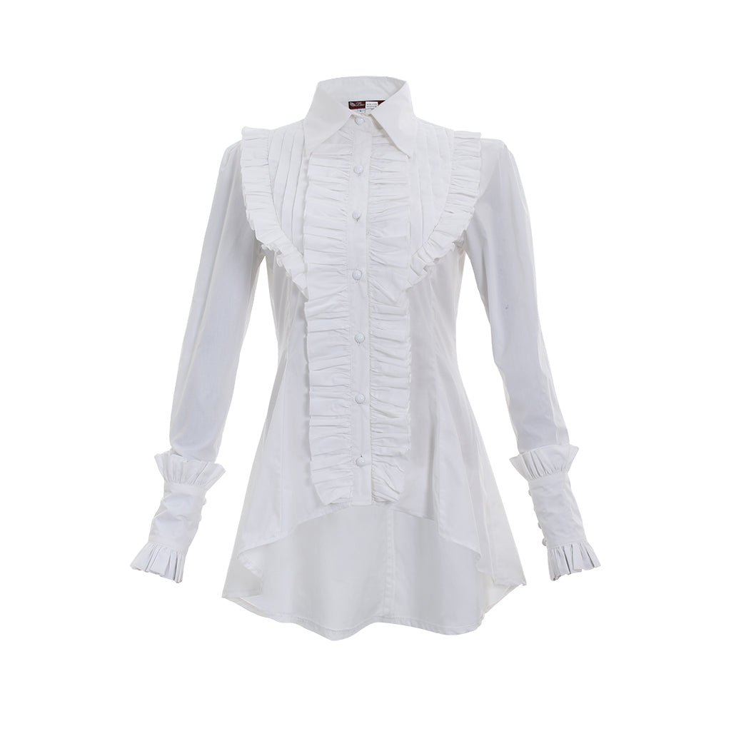 Elegant Halloweez Victorian Gothic Women's Ruffle White Blouse - A Vintage Steampunk Delight - Halloweez