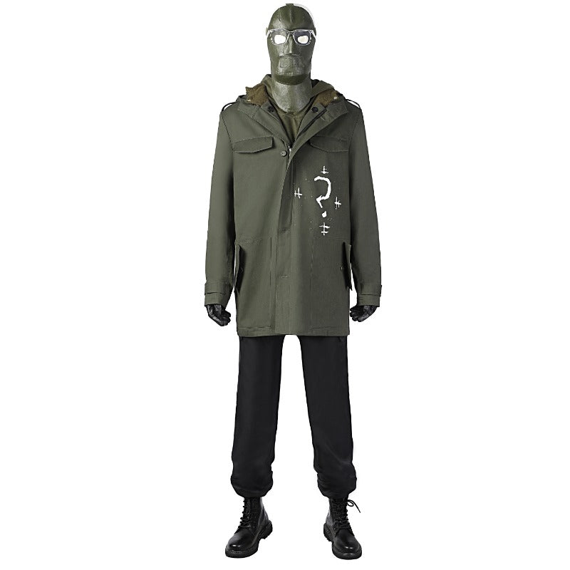 Halloweez Riddler Cosplay Costume - Edward Nygma Complete Set with Mask in Army Green - Halloweez