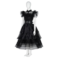 Wednesday Addams Black Chiffon Gothic Prom Dress from Netflix Series - Halloweez