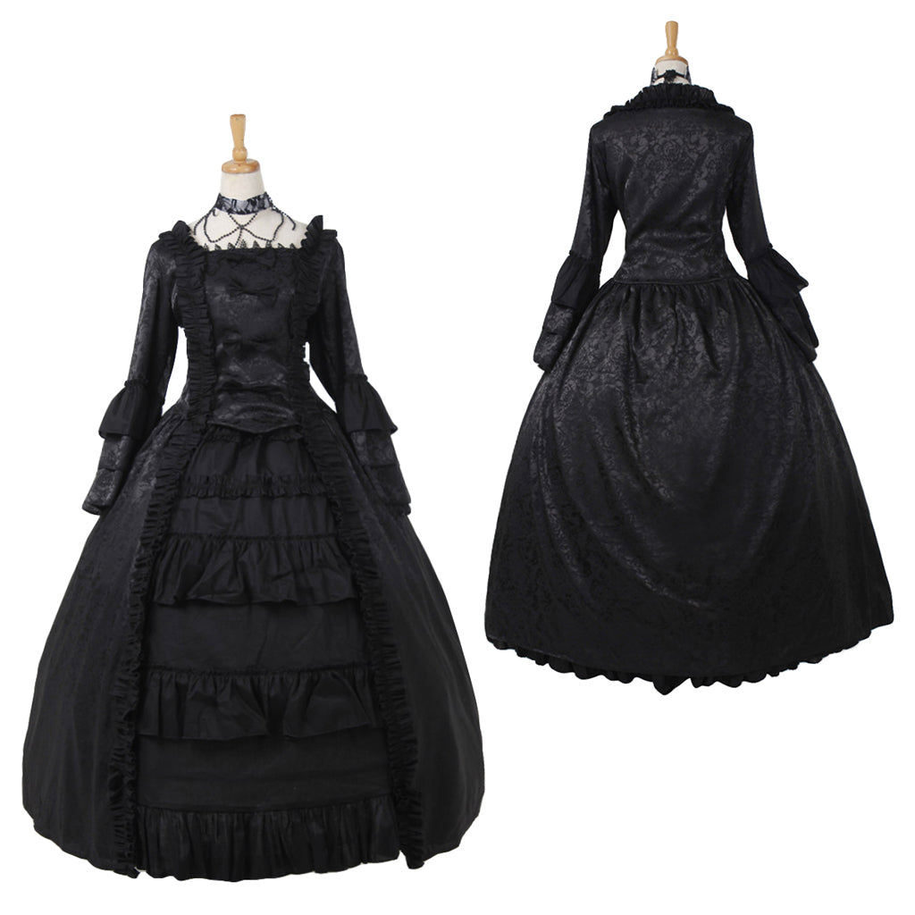 Halloweez Strawberry Victorian Lolita Dress - Gothic Square Neck Black Dress for Cosplay & Events - Halloweez
