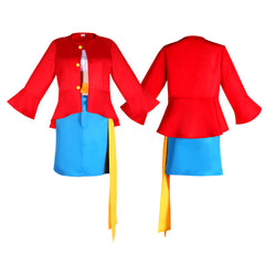 One Piece Two Years Later Straw Hat Luffy Cosplay Costume Gender-Bending Dress with Straw Sandals - Halloweez