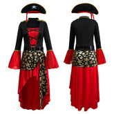 Halloween Costume Masquerade Red Pirate Jack Captain Adult Women Pirates of the Caribbean Performance Clothing - Halloweez