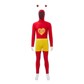 Halloweez El Chapulin Colorado Costume - Red Bodysuit with Heart Print for Men's Halloween Cosplay - Halloweez