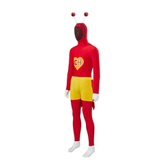Halloweez El Chapulin Colorado Costume - Red Bodysuit with Heart Print for Men's Halloween Cosplay - Halloweez