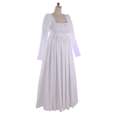 Graceful White Halloweez Regency Dress for Women - Timeless High Waist Gown, Ideal for Weddings and Cosplay - Halloweez
