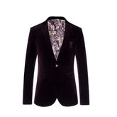 Men's Burgundy Velvet Blazer Suit Jacket - Slim Fit British Style Korean Fashion Business Casual Formal Wear Outerwear - Halloweez