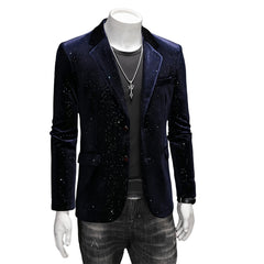 Men's Velvet Sparkle Blazer Shiny Tuxedo Jacket Korean Slim Fit Fashion Formal Suit Casual Blazer for Men - Halloweez
